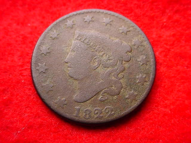 1822 CORONET HEAD LARGE CENT NICE  COPPER COIN!   #T-155