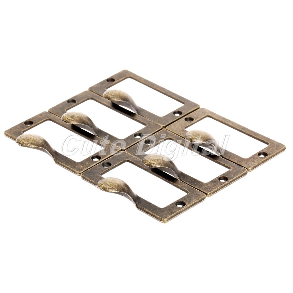 6pcs Antique Brass Cabinet Drawer Label Tag File Name Holder Frame Pull Handle