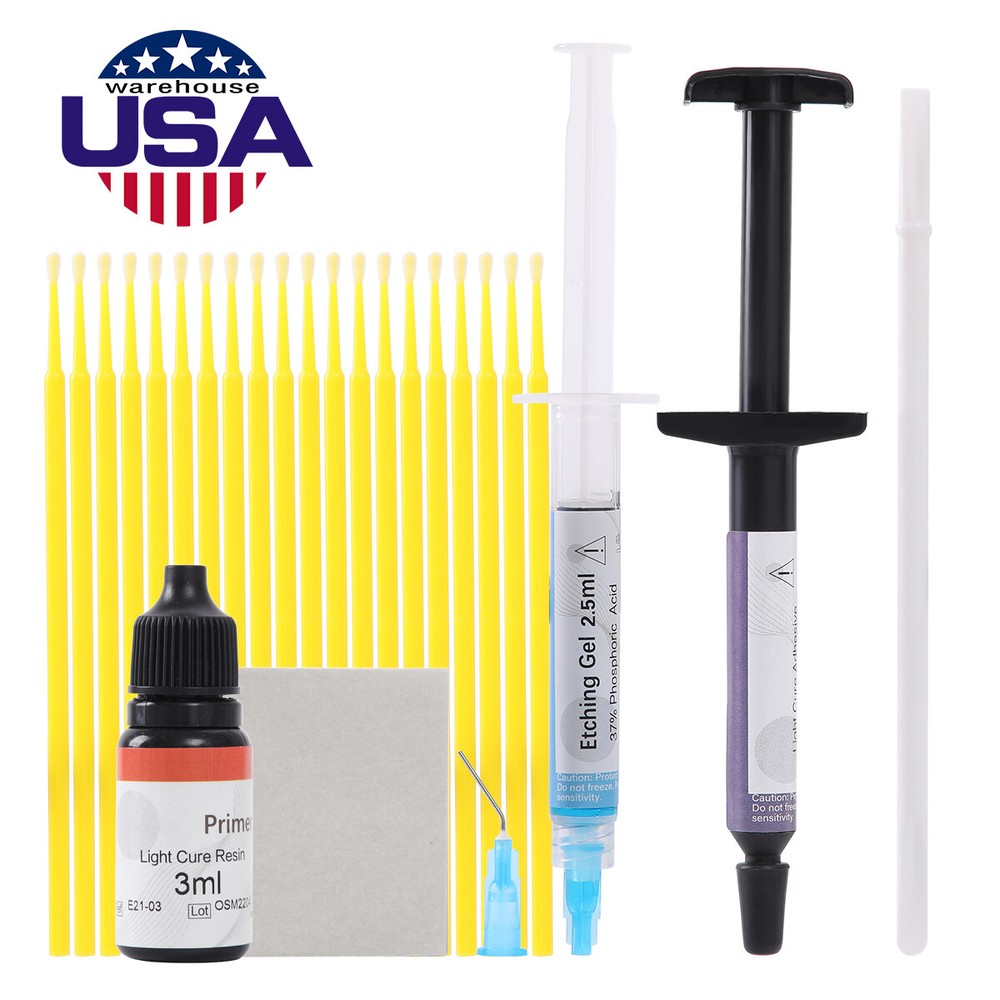 Dental Orthodontic Bonding System Light Cure Bracket Primer & Adhesive Brush Kit