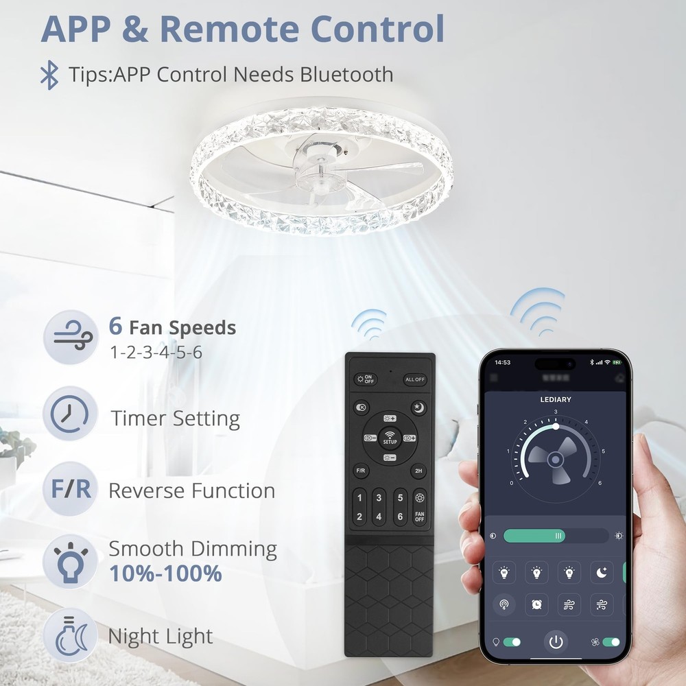 20" Modern Ceiling Fans with Lights and Remote, Dimmable Low Profile Ceiling ...