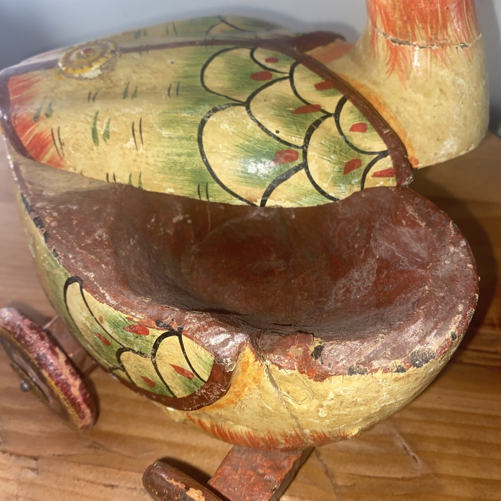 Vintage Wood Duck On Wheels