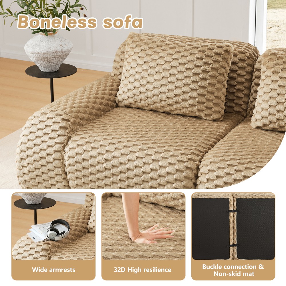 146" U-Shaped Flannelette Modular Sectional Sofa w/ Ottoman, Light Camel