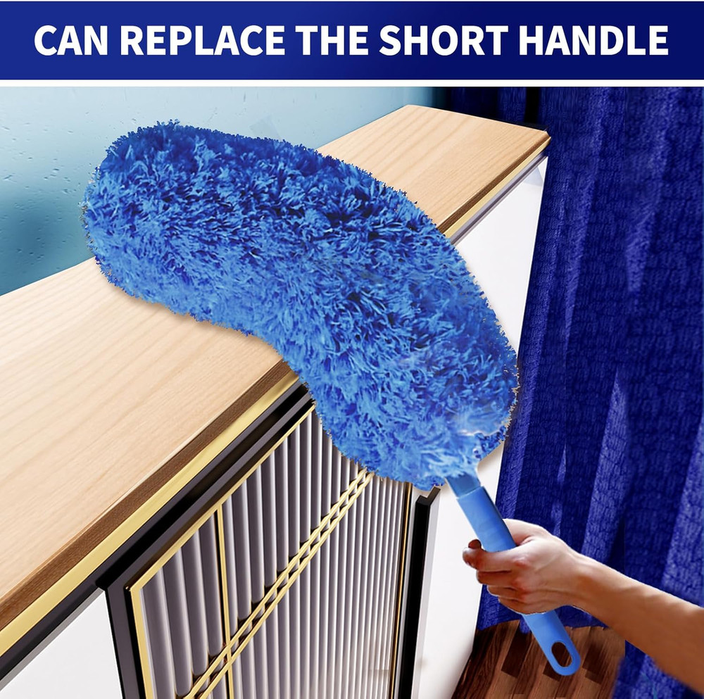 Cobweb Duster with Extension Pole, Washable Cleaning Duster Set with 2 Duster He