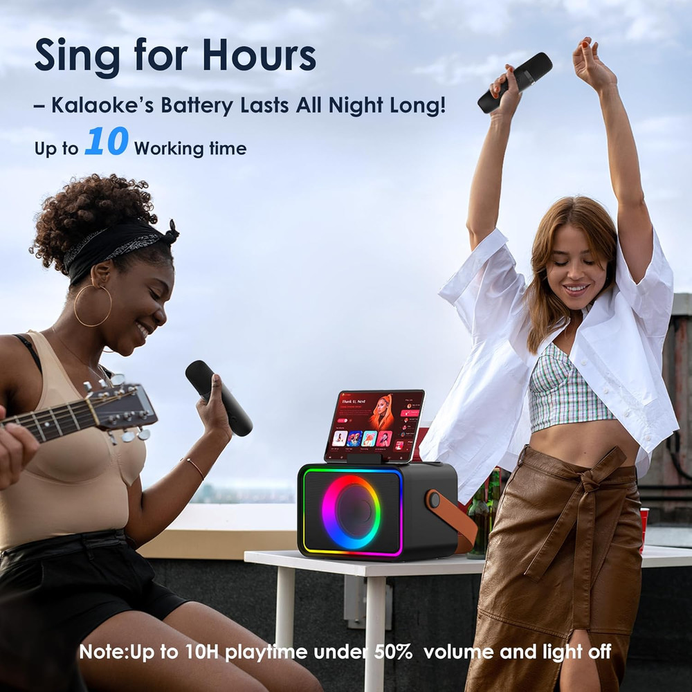 Karaoke Machine,Portable Bluetooth Speaker with 2 Wireless Microphone for Adults