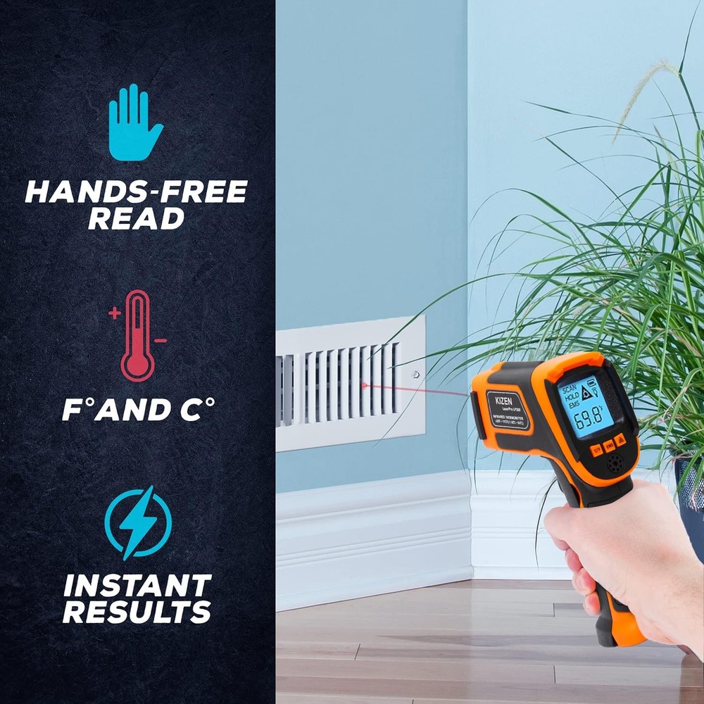 Kizen Infrared Temperature Gun - Handheld Surface Thermometer Orange