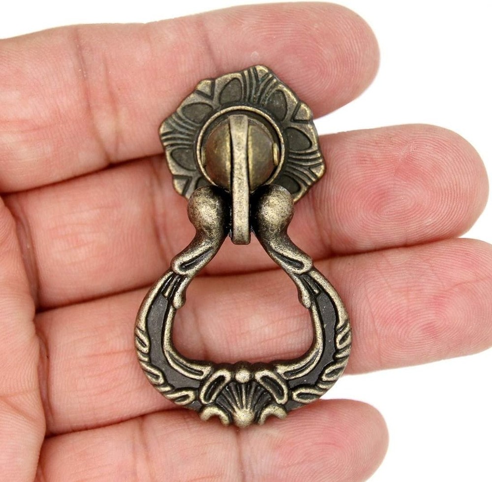 4 PCs Vintage Antique Brass Pendant Ring Pulls Drop Handles Knobs with Single