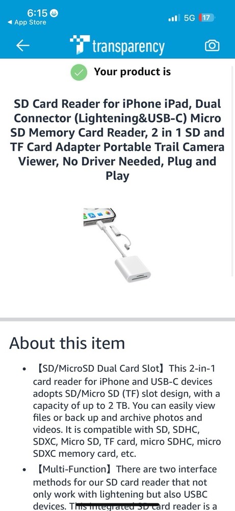 Apple Compatible Card Reader For Camera SD Cards Open Box New