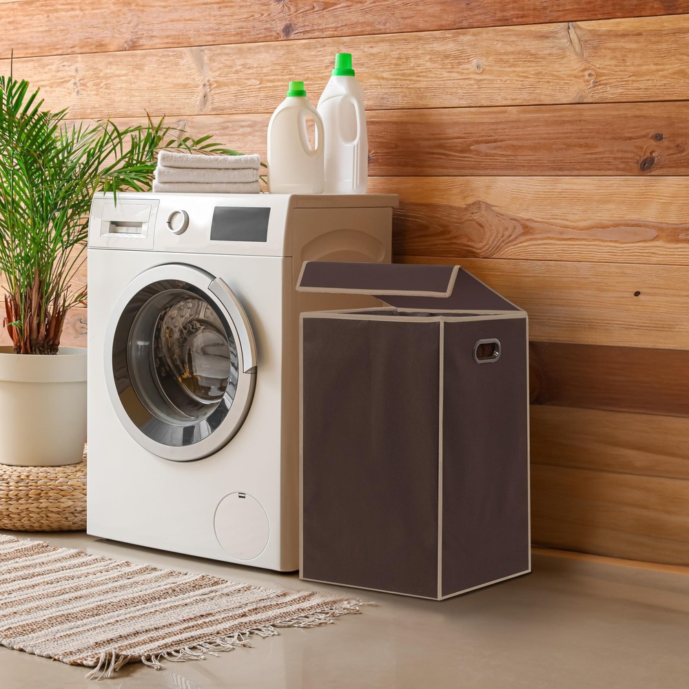 Foldable Laundry Hamper Basket with Lid, Brown