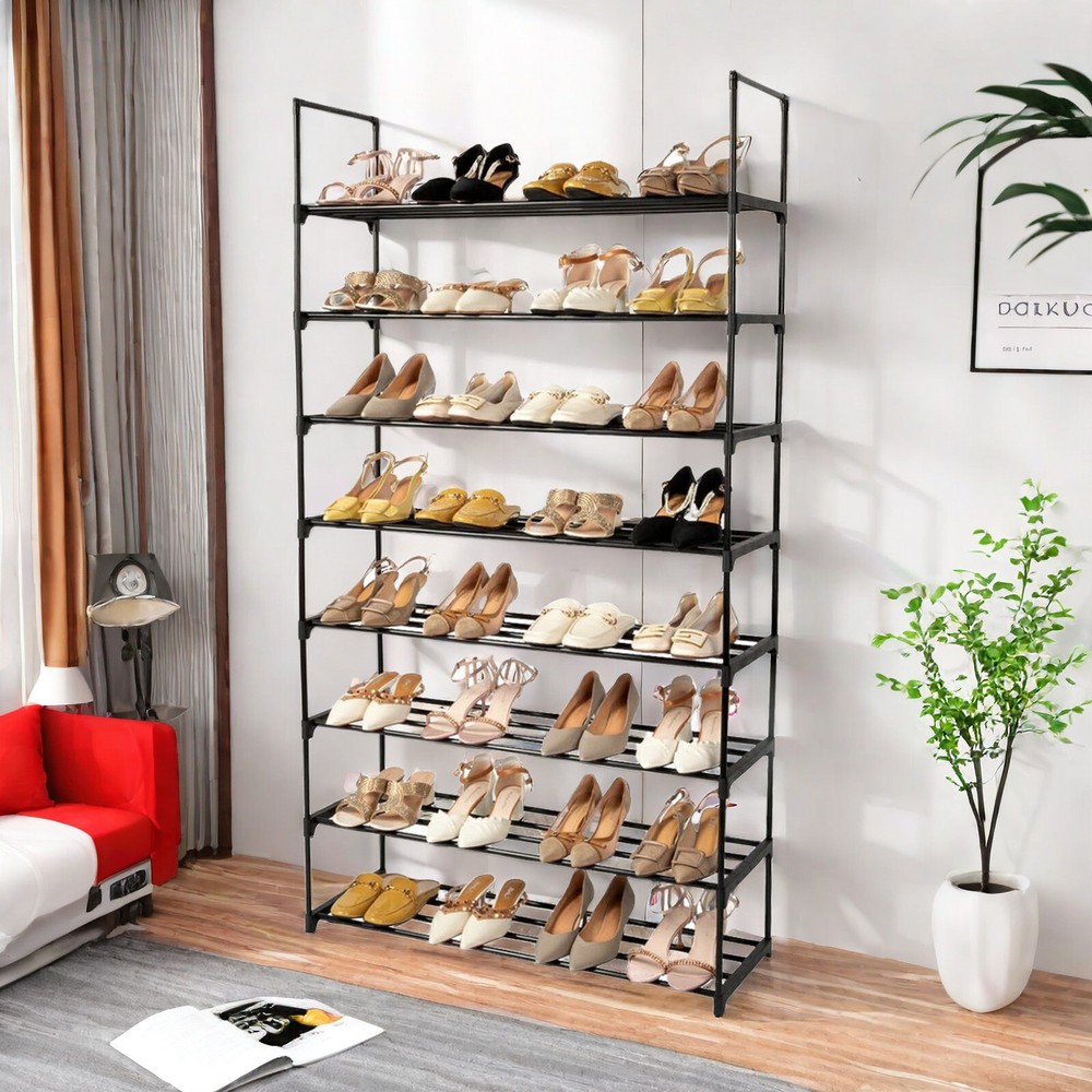 Simple 2 PCS Black 4 Tiers Shoe Rack Storage Organizer, Practical Shoe Shelves