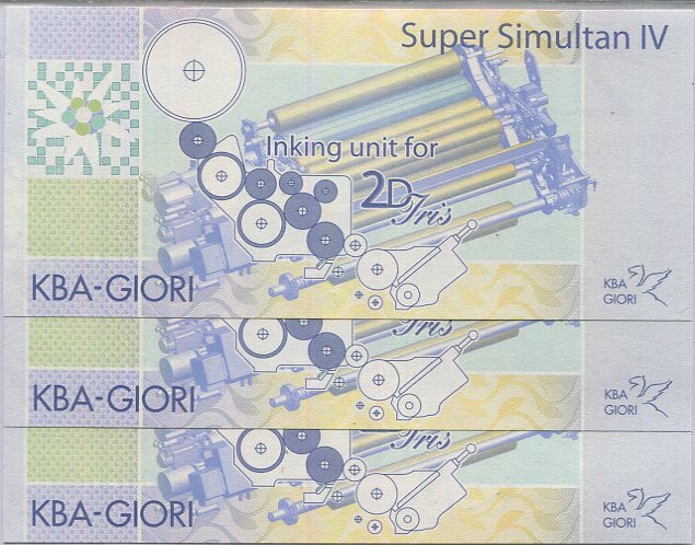 TEST NOTE KBA GIORI Super Simultan 2D-IRIS Small Size SPECIMEN Lot 3 PCS