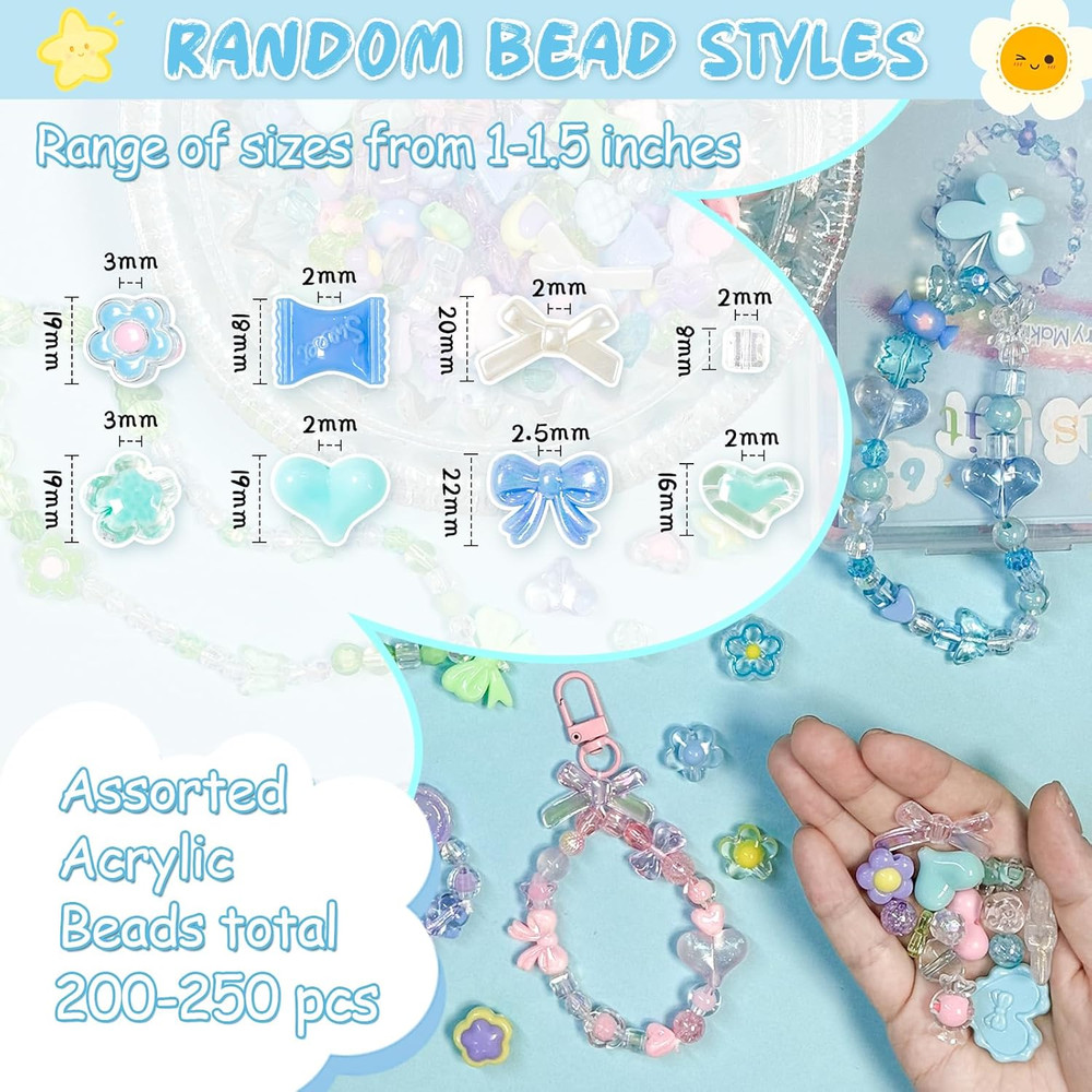 Bracelet Making Kit Assorted Acrylic Beads, 4 Colors Charms Keychain Making Kit