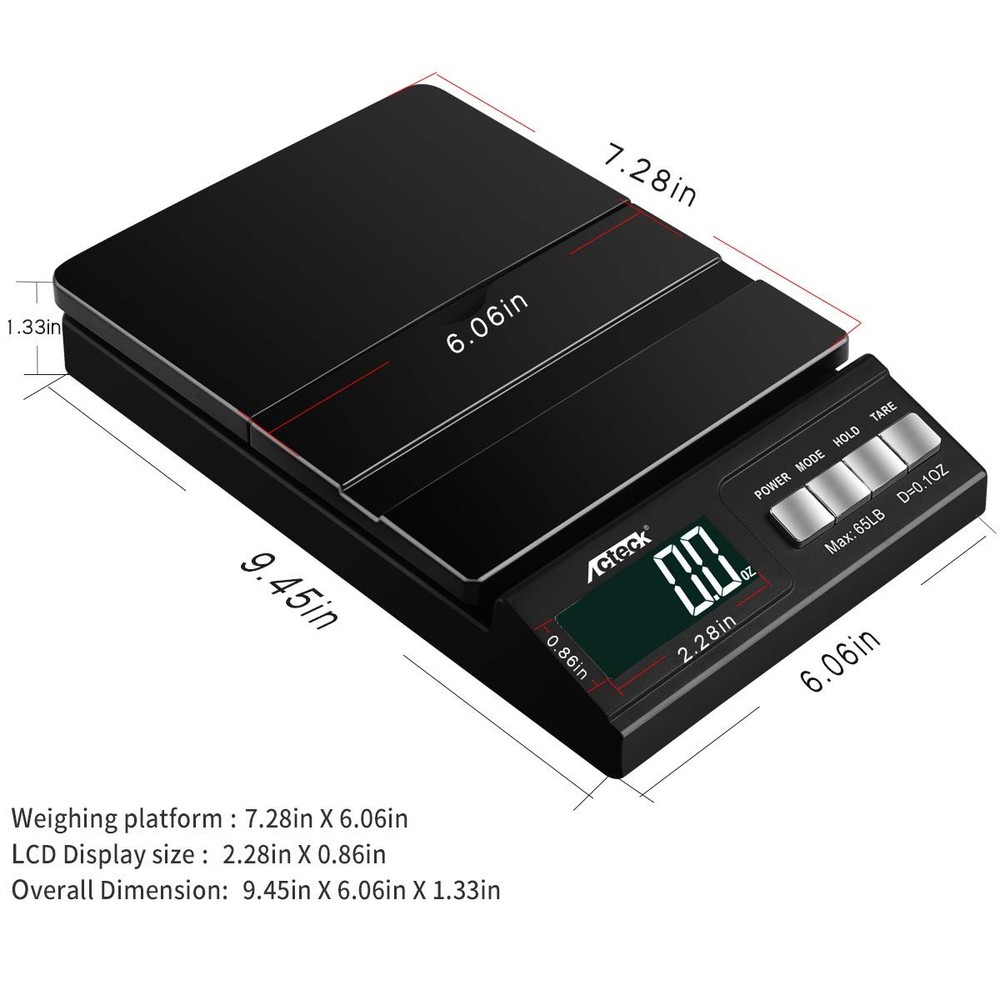 A-CE65 65LB Digital Shipping Postal Scale with AC Adapter, Black