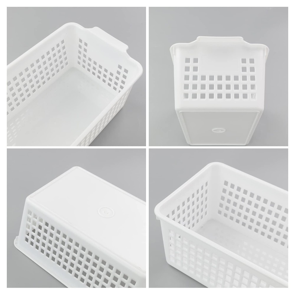 6-Pack White Plastic Storage Basket, Small Storage Basket