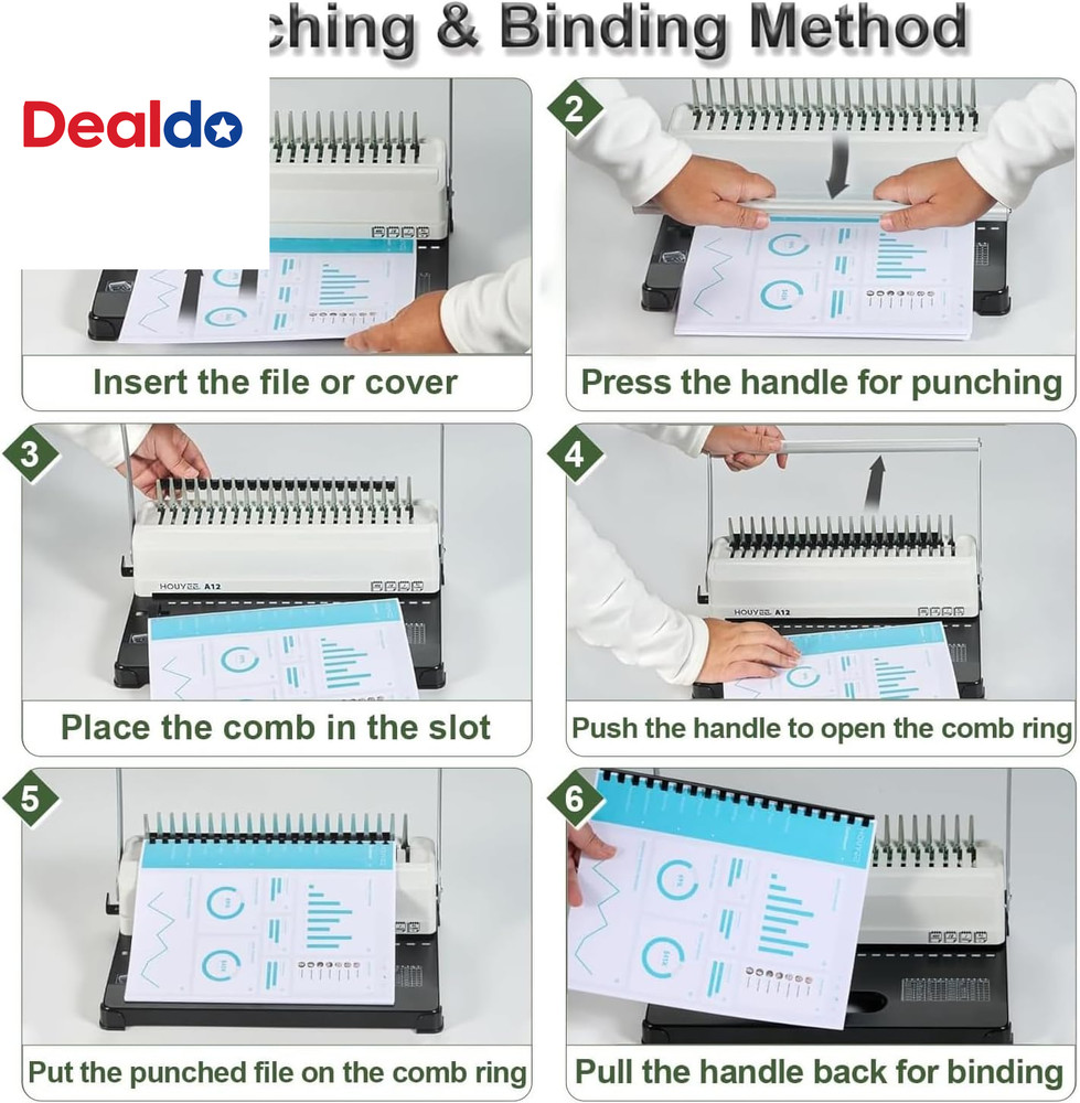 Binding Machine, 19 Holes, 450 Sheets, Comb Binding Machines with 50 PCS 1/2" Co