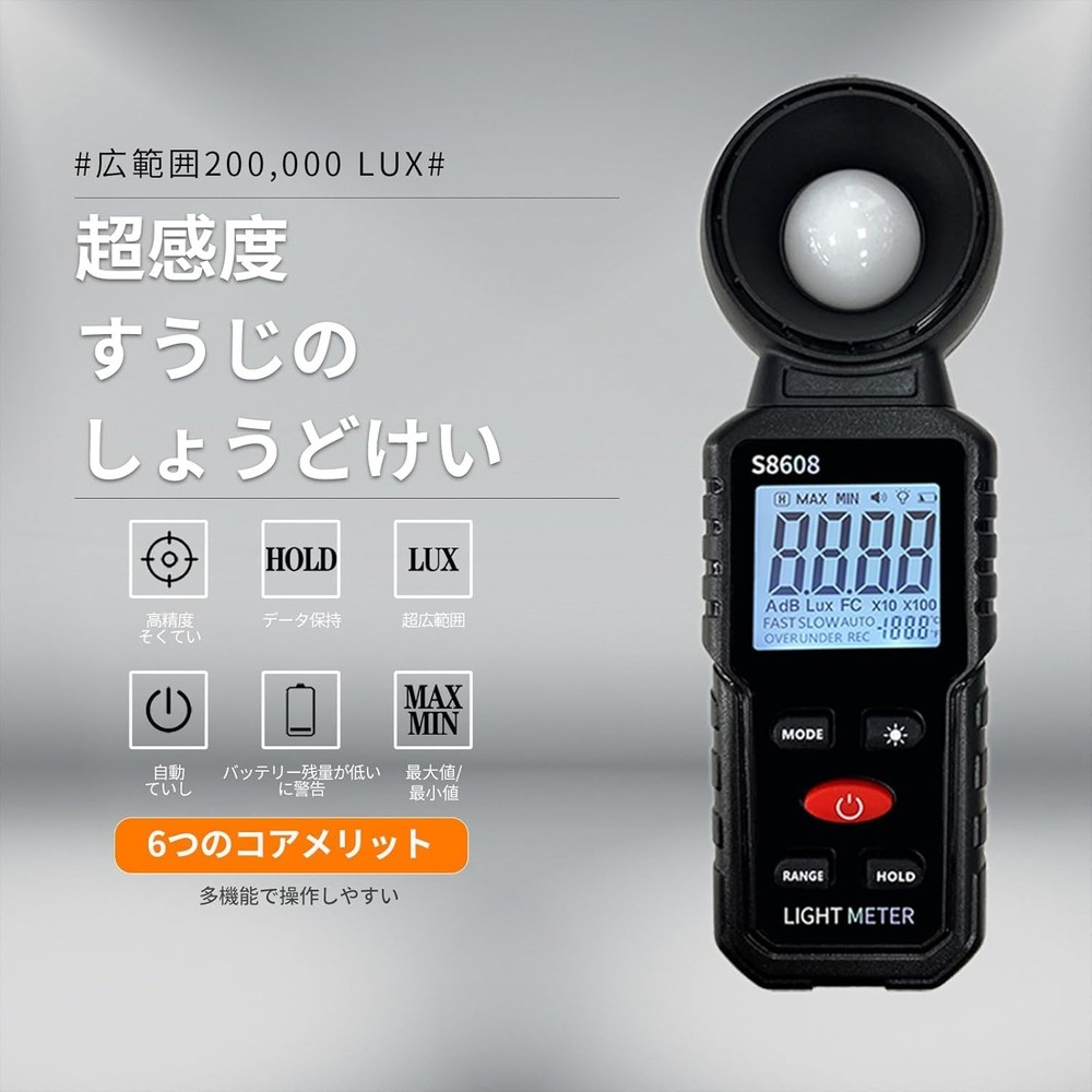 Professional Digital Light Meter 18,500 FC with Backlight & Data Hold Features