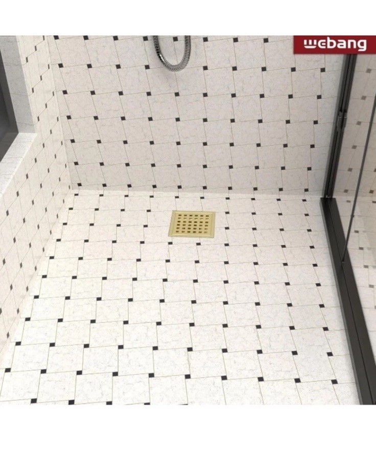 WEBANG SQUARE SHOWER DRAIN BRUSHED GOLD, NEW 4”