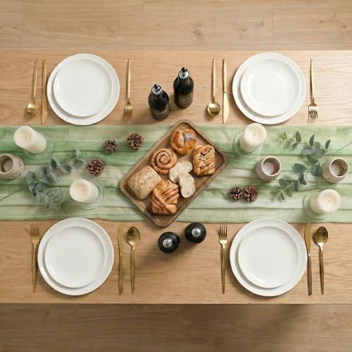Boho Stripes Spring Chiffon Table Runner 120 Inches 28" x 120" Green