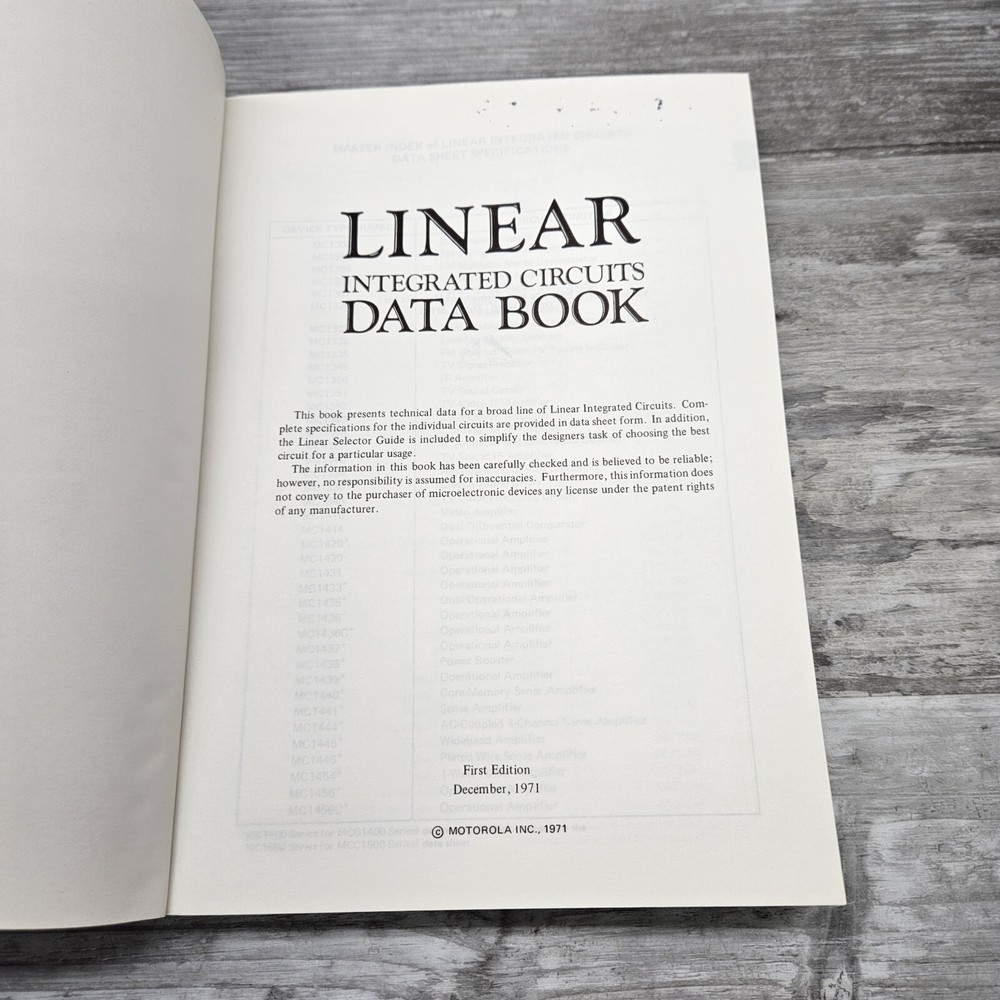 Vintage Motorola Linear Integrated Circuits Data Book First Edition 1971