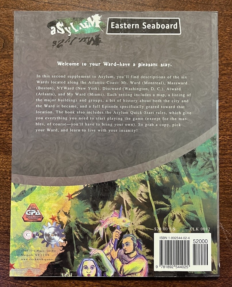 ASYLUM The Eastern Seaboard RPG Role Playing Book CLK 0012 Clockwork
