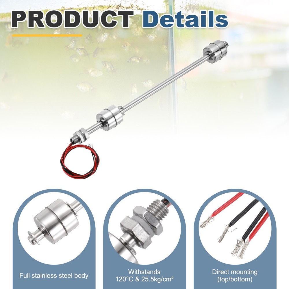 Float Switch 250mm Rod 0.5A Vertical Double Float for Pump/Alarm 1 Pcs
