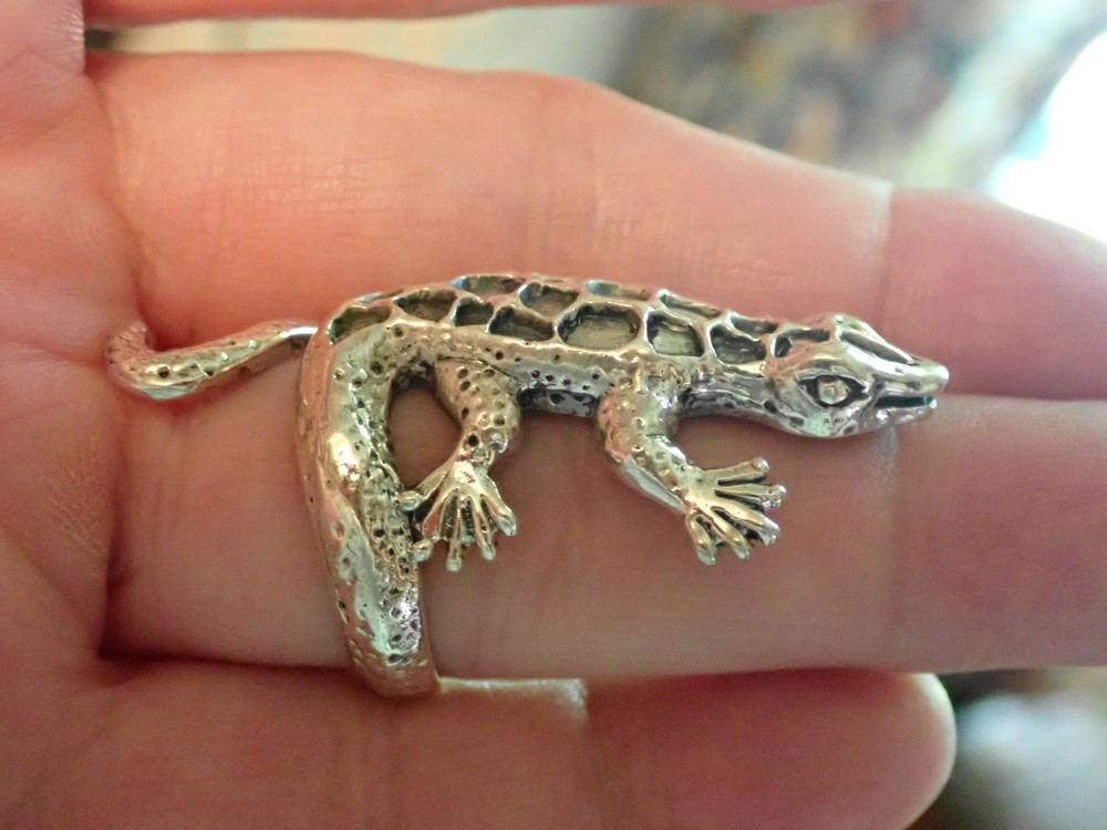 Lizard Long Cute Sterling Silver Ring Sz.7.5 slightly adjustable