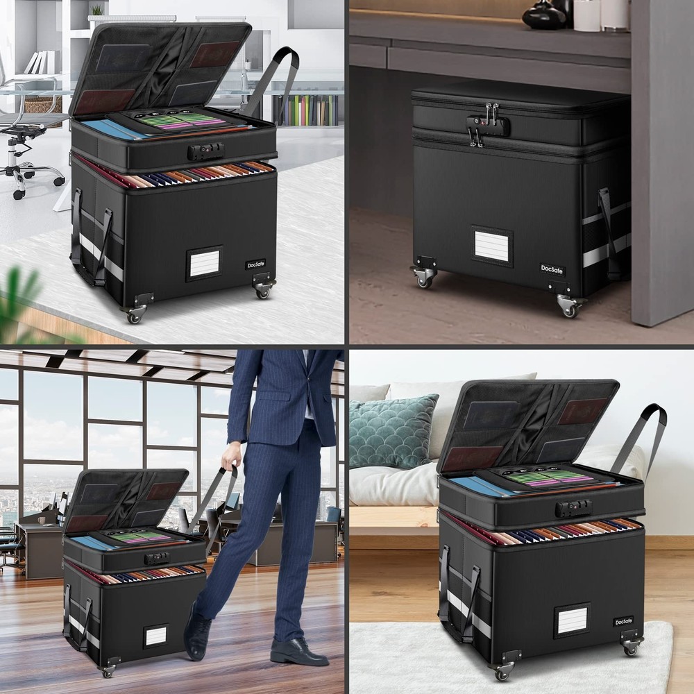 DocSafe Fireproof Storage Ottoman with Lock+Rolling File Box