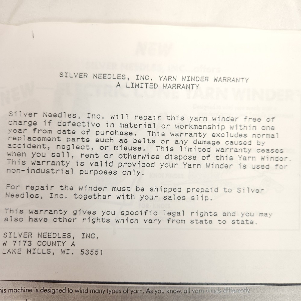 Silver Needles Yarn Winder Instructions User Manual