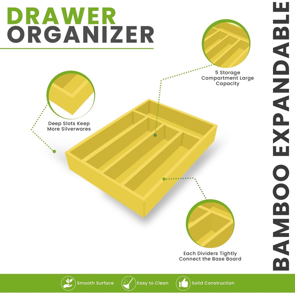 Utopia Kitchen Silverware Organizer, Bamboo Utensil Drawer Organizer for Cutl...