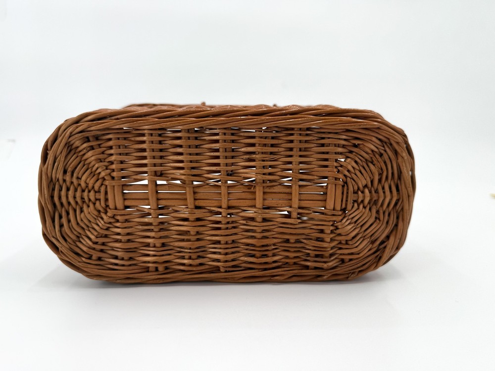 Vintage Wicker Basket Rectangular Handwoven Picnic Tote Double Handles Storage