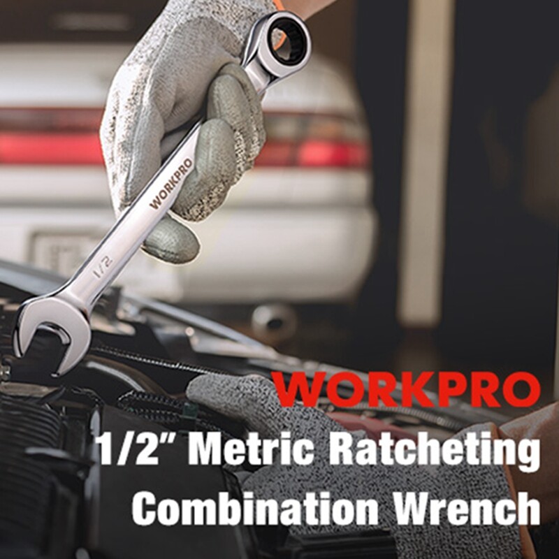 WORKPRO 1/2" Ratcheting Combination Wrench SAE 12-Point Design, 15-Degree Offset