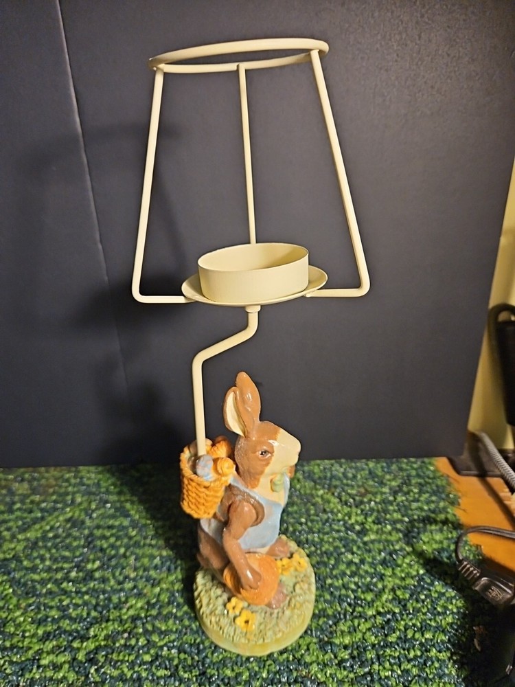 14" Easter Bunny Tea Light Lamp, Vintage Spring Time Easter Eggs