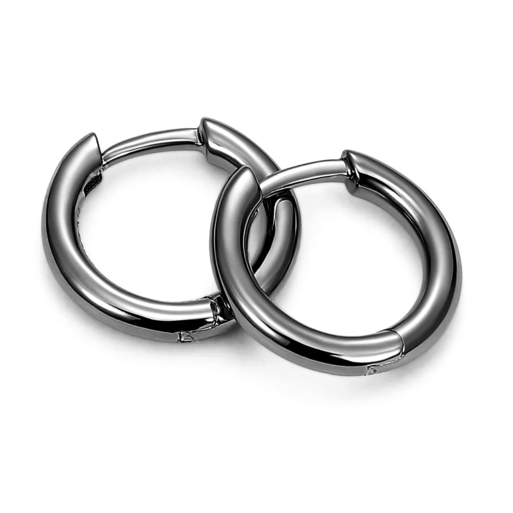 Classic Elegant Pure Solid 925 Sterling Silver Black Small Hoop Earrings