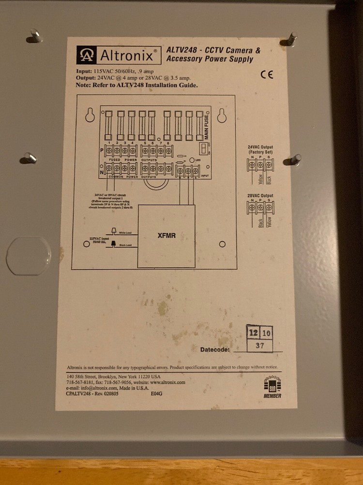 Altronix ALTV248 CCTV & Accessory Power Supply Preowned Nice Unit