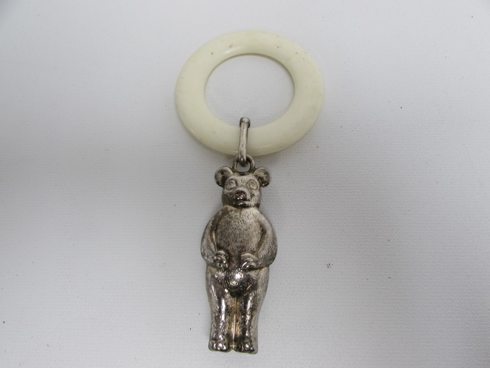 (ref288CV) Antique silver plated teether rattle bear design