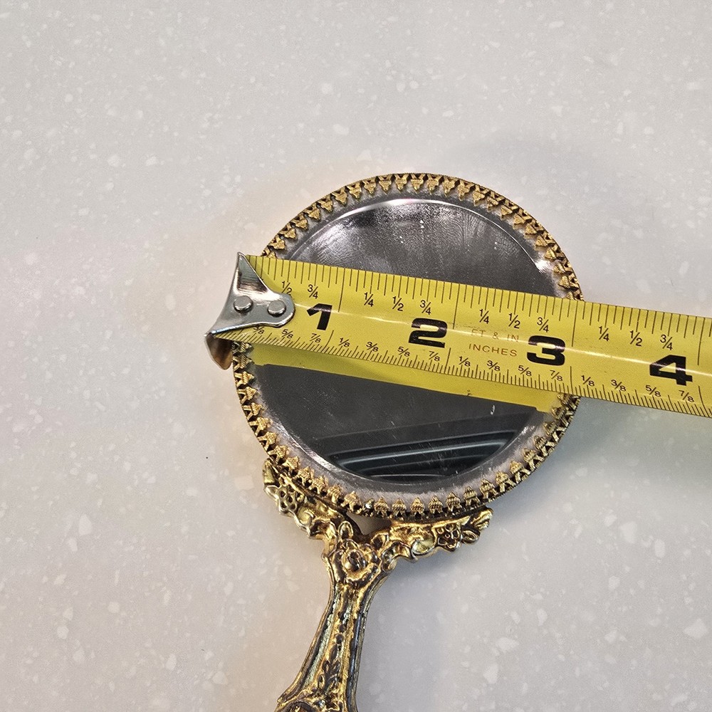 Antique Miniature Stylebuilt Hand Mirror - 7" Brass