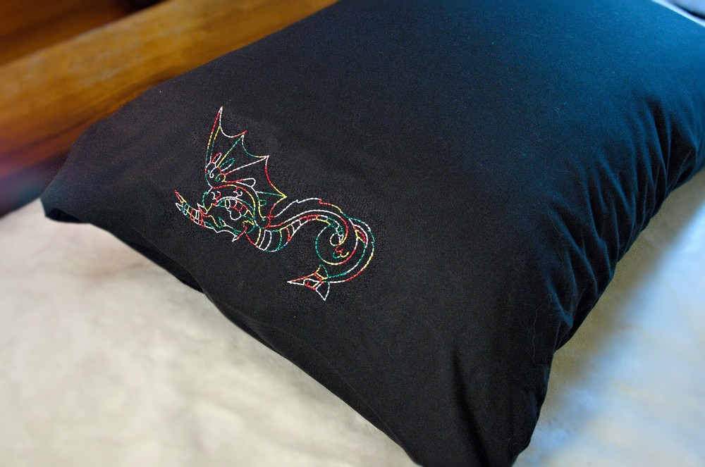 Dragon Embroidered Queen Size Pillowcase - Black