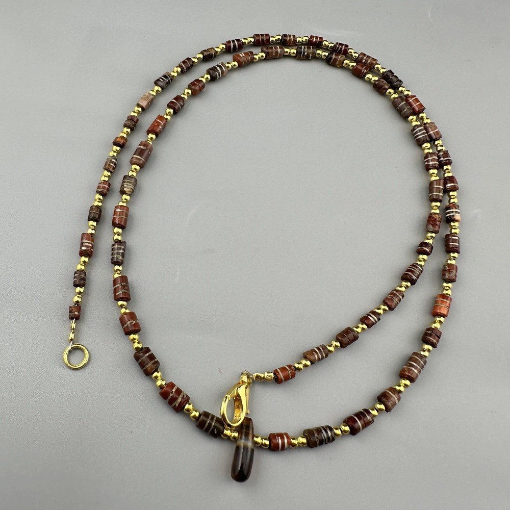 Ancient Roman Etching Beads Beautiful Long Necklace Rare