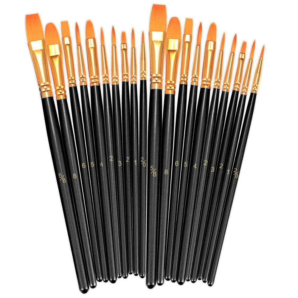 BOSOBO Paint Brushes Set, 2 Pack 20 Pcs Round Pointed Tip Nylon 2 Pack, Black