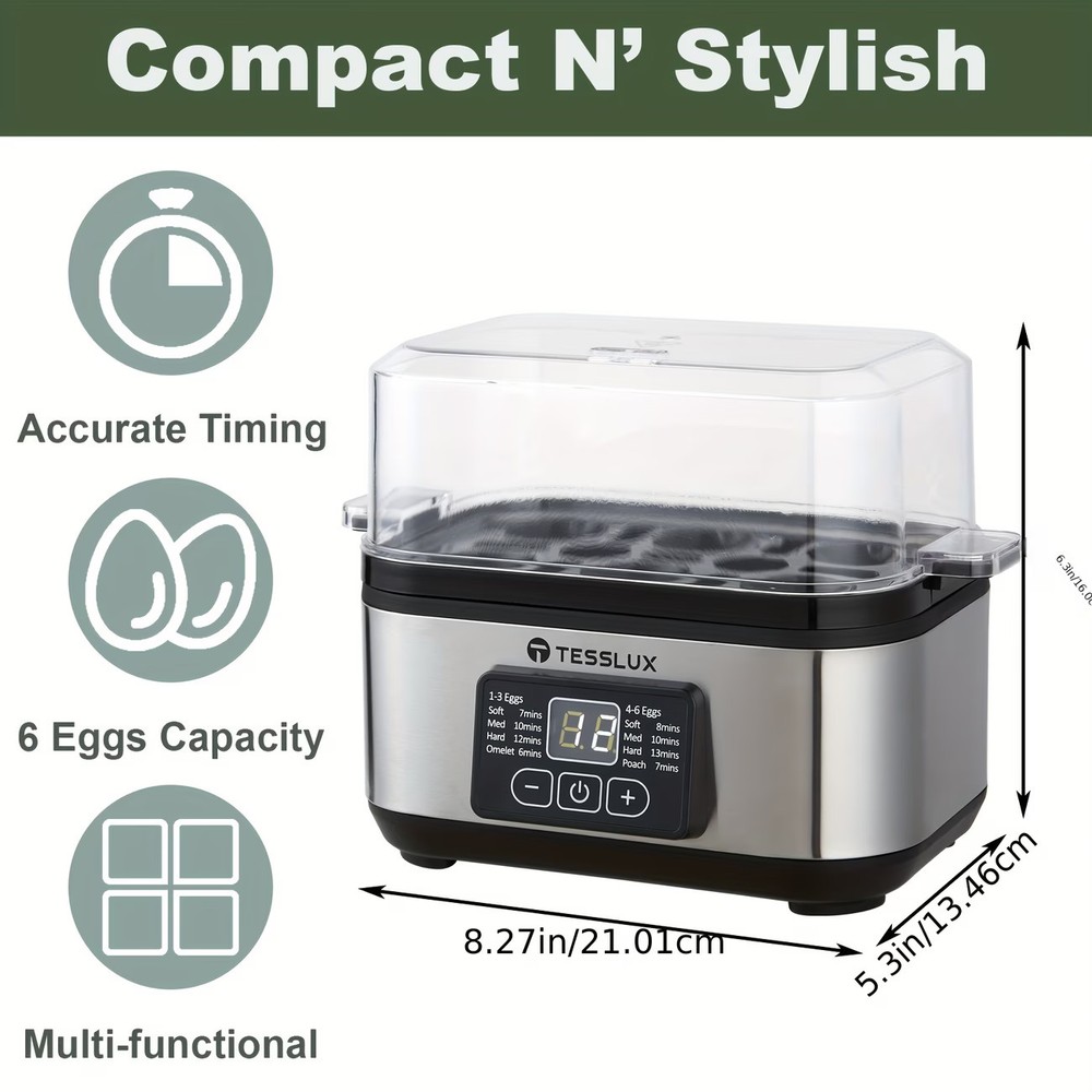 Electric Rapid Egg Cooker, 6 Egg Capacity for Hard Boiled Eggs, Poached Eggs, Sc