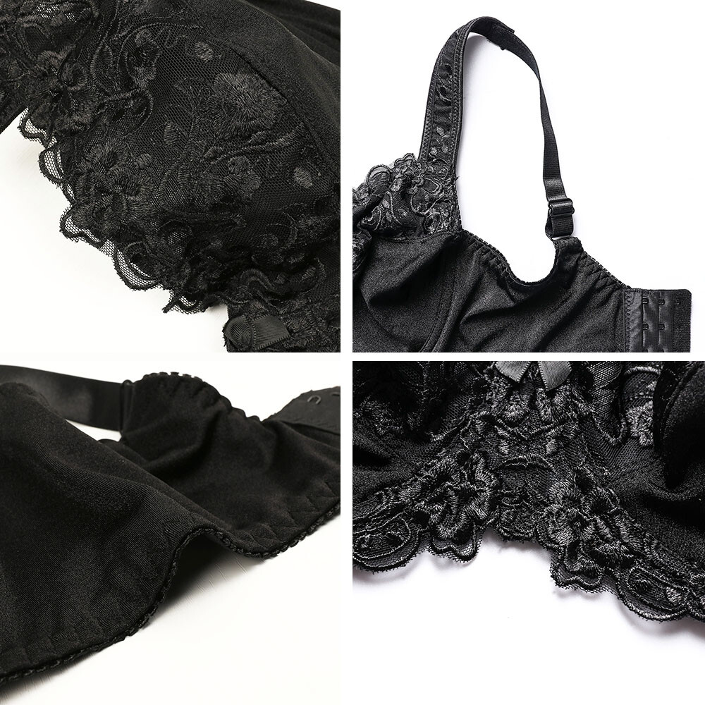 Women's Minimizer Embroidery Lace Plus Size Unlined Bra Underwire Full Coverage
