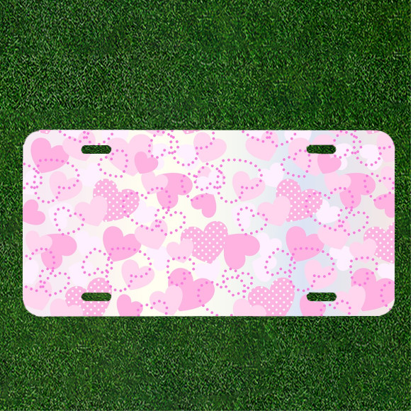 Creative License Plate Auto Tag With Pink Hearts Sketch Background