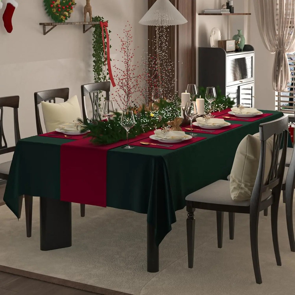 Hunter Green Christmas Tablecloth, Washable Table Cloth Plain Fabric Table Cover