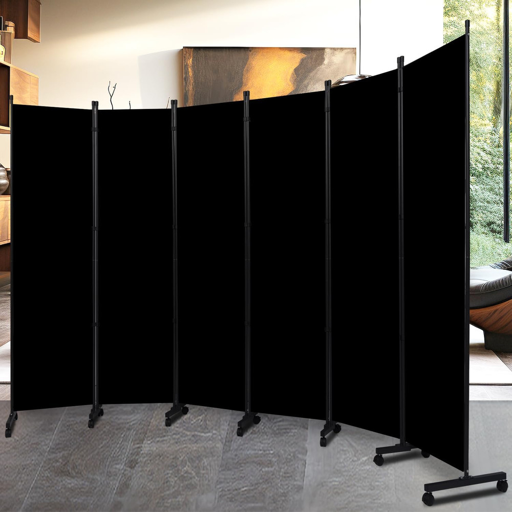 Folding Room Divider with Lockable Wheels, 132'' Freestanding Privacy Screen