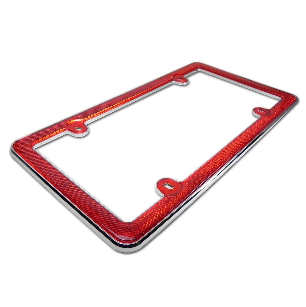 CarBeyondStore Red Reflector Chrome Plastic License Plate Frame