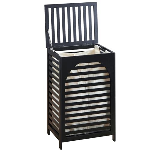 Laundry Hamper with Lid,Bamboo Large Waterproof Clothes Laundry Black
