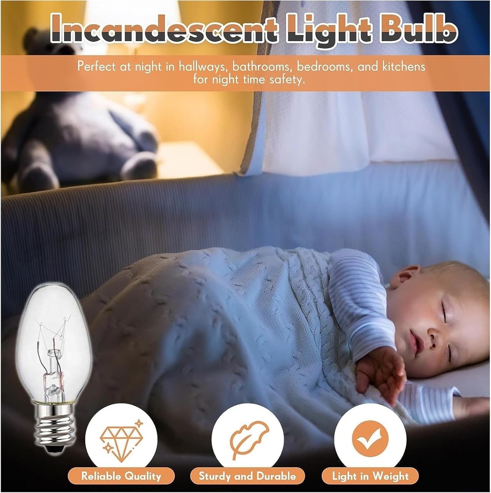 C7 Night Light Bulb 4W E12 Soft White 12 Pack Small Clear Replacement