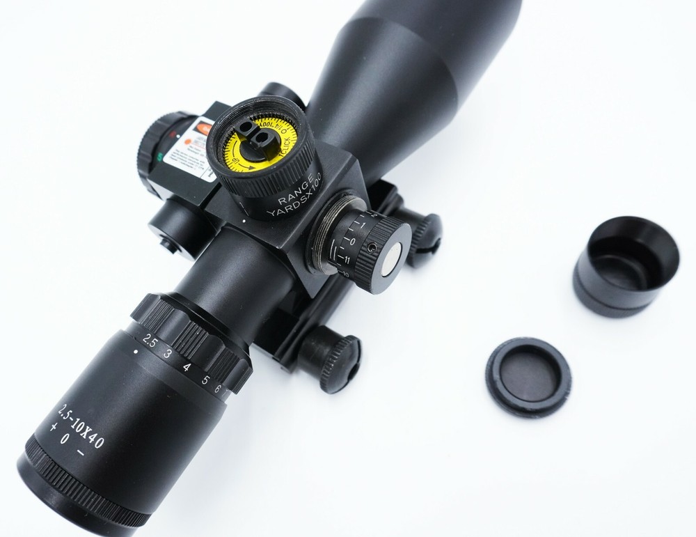 Adjustable 2.5-10x40 Compact Rifle Scope Illuminated Mil-Dot RED Laser & Mount