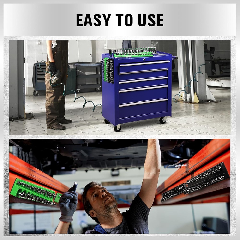 Magnetic Socket Organizer Set, Metric & SAE Socket Holder Set Includes 1/4"