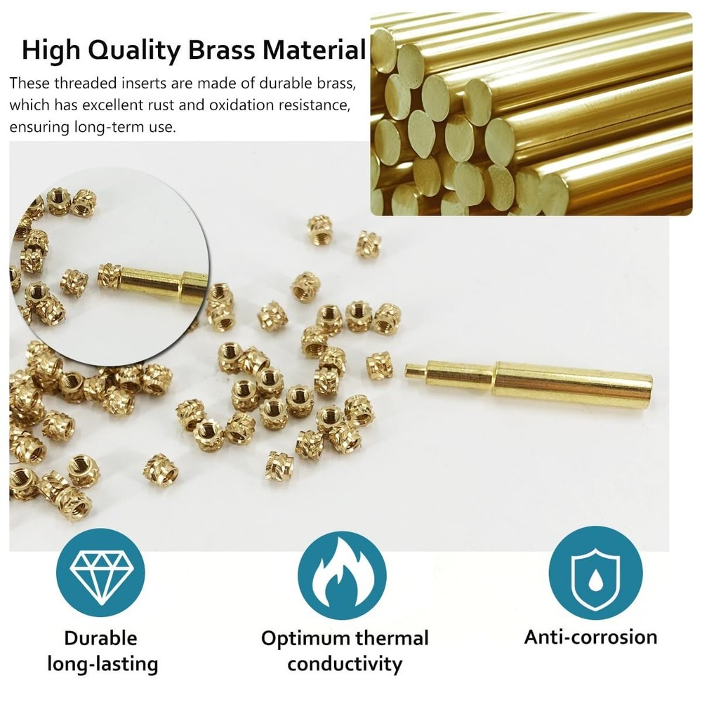 High-Quality 130 Pcs Brass Threaded Inserts M3x4x5 Kit - Ideal for Prototyping
