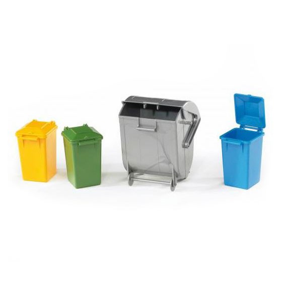 Bruder Garbage Can Accessory Kit three colored bins and large gray bin 2607